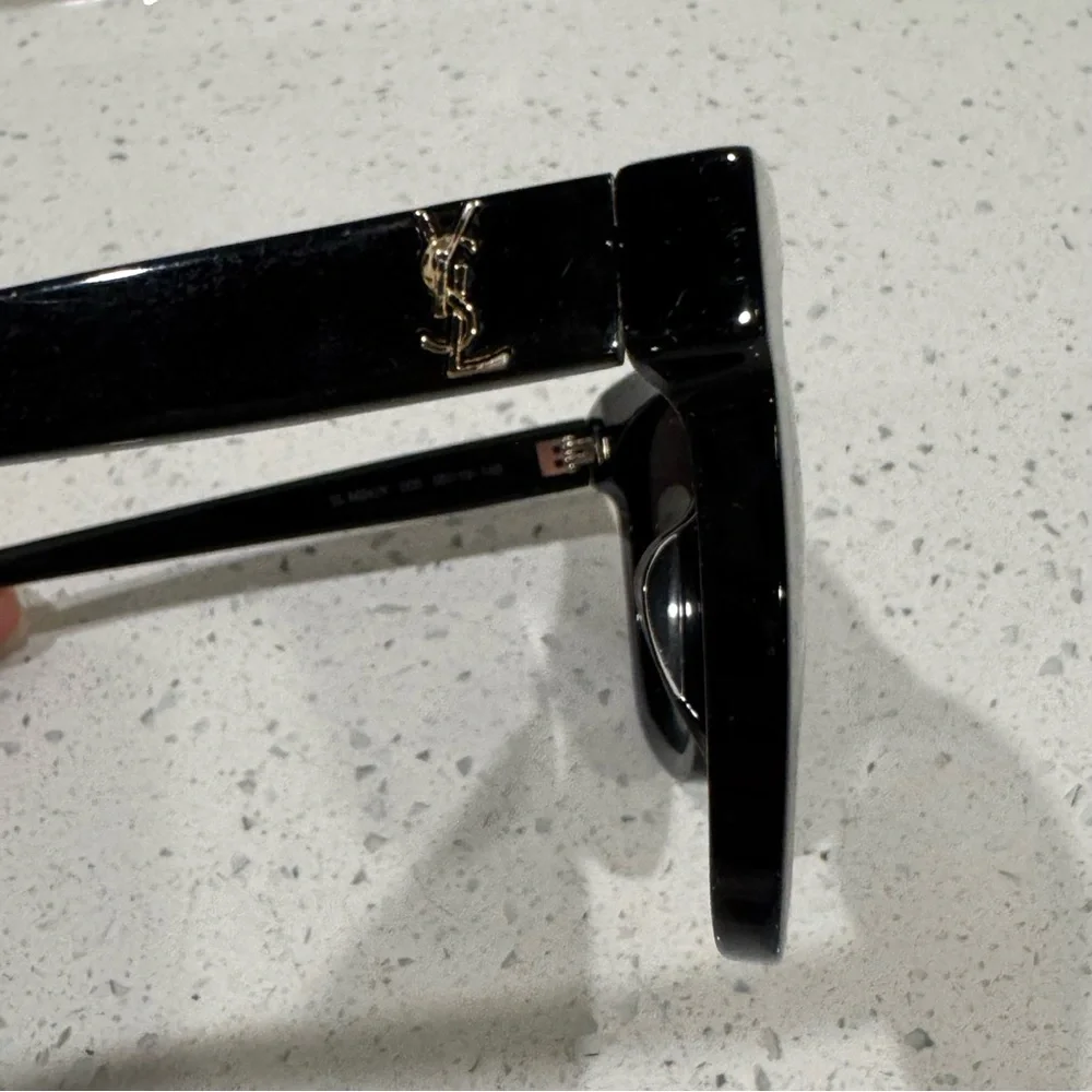 Saint Laurent YSL Black/ Gold SL M24/K Monogram 55MM Rectangular Sunglasses